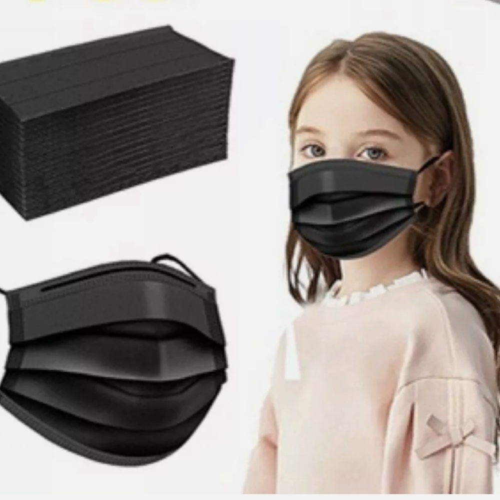 Black Kids Disposable 50-Pack Face Masks 3 Ply Dust Mask for Children